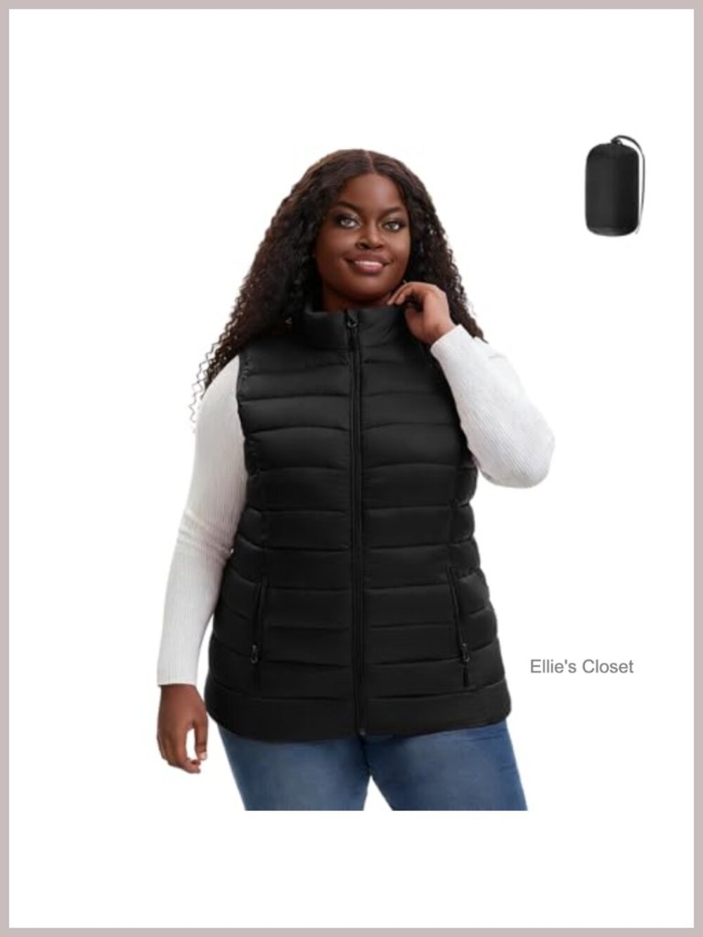 Plus Size Puffer Vest Packable Stand Collar Zip Pockets Sleeveless Quilted